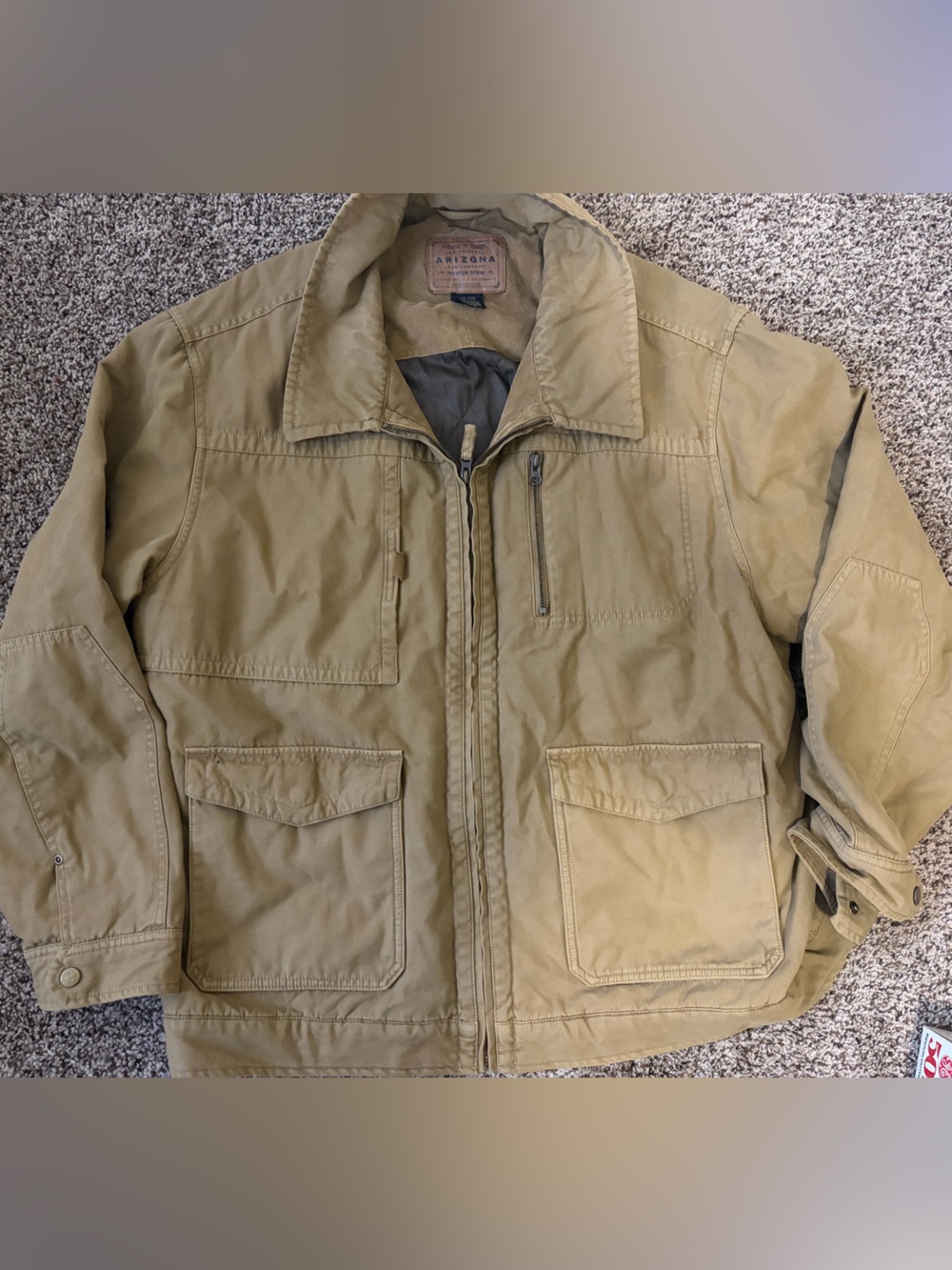 Vintage Arizona Premium Denim Canvas Utility Cargo Field Jacket Khaki XXL